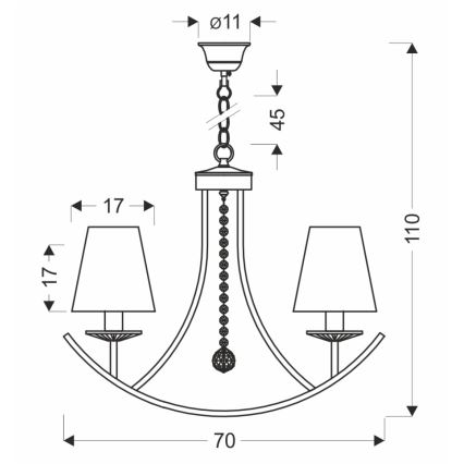 Κρεμαστό φωτιστικό με αλυσίδα VITORIA, 4xE14/40W/230V, κίτρινο/ορείχαλκος