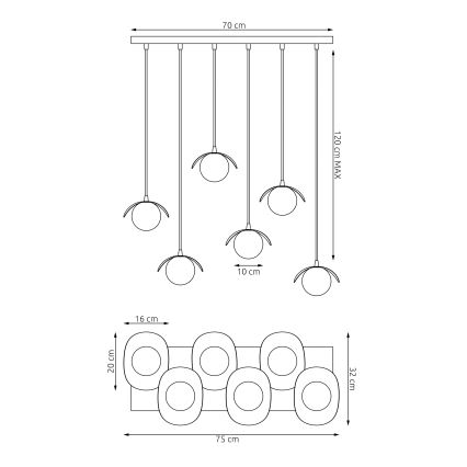 Κρεμαστό φωτιστικό με ανάρτηση σε καλώδιο RITUAL 6xG9/8W/230V λευκό