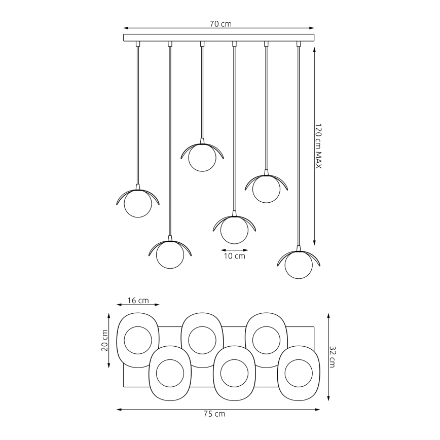 Κρεμαστό φωτιστικό με ανάρτηση σε καλώδιο RITUAL 6xG9/8W/230V λευκό