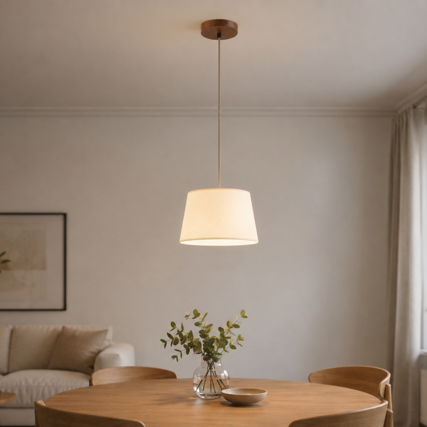 Κρεμαστό φωτιστικό με καλώδιο AIDA 1xE27/15W/230V Ø 25 cm δρυς/κρεμ