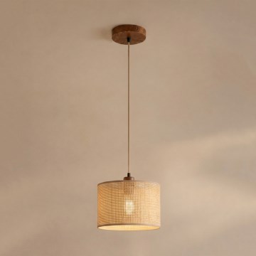 Κρεμαστό φωτιστικό με καλώδιο AIDA 1xE27/15W/230V Ø 25 cm δρυς/ραφία