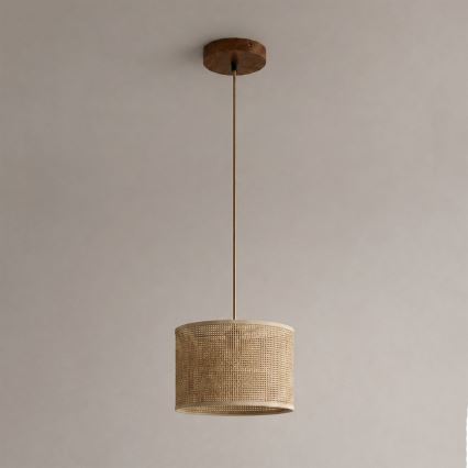 Κρεμαστό φωτιστικό με καλώδιο AIDA 1xE27/15W/230V Ø 25 cm δρυς/ραφία