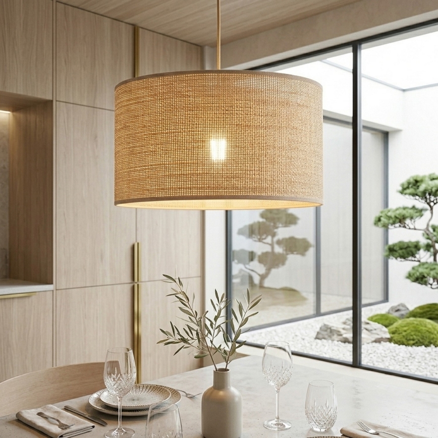 Κρεμαστό φωτιστικό με καλώδιο AIDA 1xE27/15W/230V, διάμετρος 35 εκ., από δρυ και ραφία