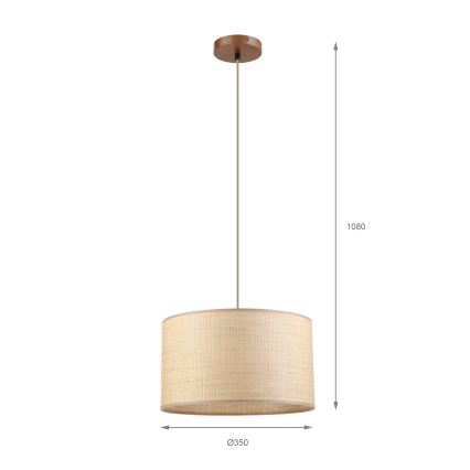 Κρεμαστό φωτιστικό με καλώδιο AIDA 1xE27/15W/230V, διάμετρος 35 εκ., από δρυ και ραφία