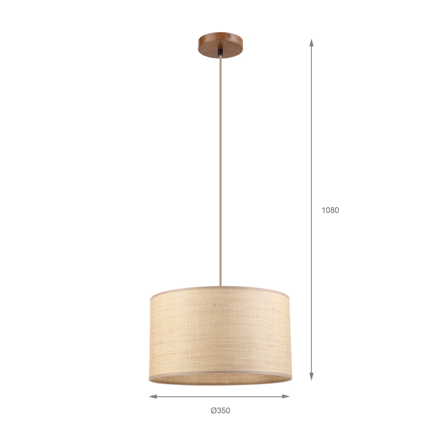 Κρεμαστό φωτιστικό με καλώδιο AIDA 1xE27/15W/230V, διάμετρος 35 εκ., από δρυ και ραφία