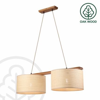 Κρεμαστό φωτιστικό με καλώδιο AIDA 2xE27/15W/230V, Ø 35 cm, δρυς/ραφία