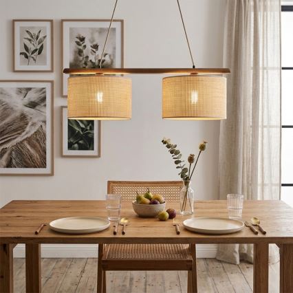 Κρεμαστό φωτιστικό με καλώδιο AIDA 2xE27/15W/230V, Ø 35 cm, δρυς/ραφία