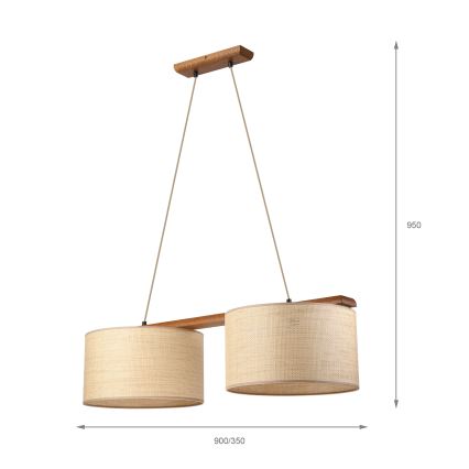 Κρεμαστό φωτιστικό με καλώδιο AIDA 2xE27/15W/230V, Ø 35 cm, δρυς/ραφία