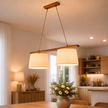 Κρεμαστό φωτιστικό με καλώδιο AIDA 2xE27/15W/230V διάμ. 35 εκ. δρυς/εκρού