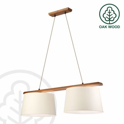 Κρεμαστό φωτιστικό με καλώδιο AIDA 2xE27/15W/230V διάμ. 35 εκ. δρυς/εκρού