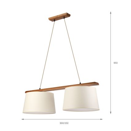 Κρεμαστό φωτιστικό με καλώδιο AIDA 2xE27/15W/230V διάμ. 35 εκ. δρυς/εκρού