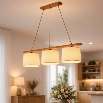 Κρεμαστό φωτιστικό με καλώδιο AIDA 3xE27/15W/230V Ø 25 εκ. δρυς/ραφία