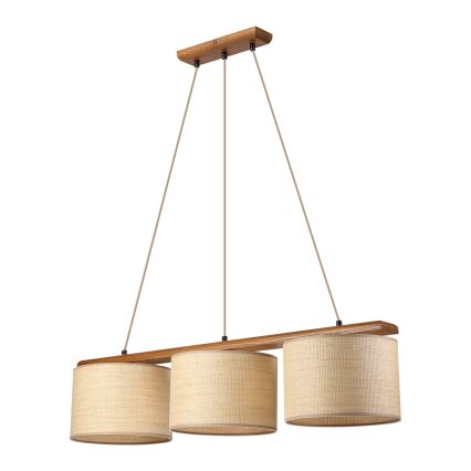 Κρεμαστό φωτιστικό με καλώδιο AIDA 3xE27/15W/230V Ø 25 εκ. δρυς/ραφία