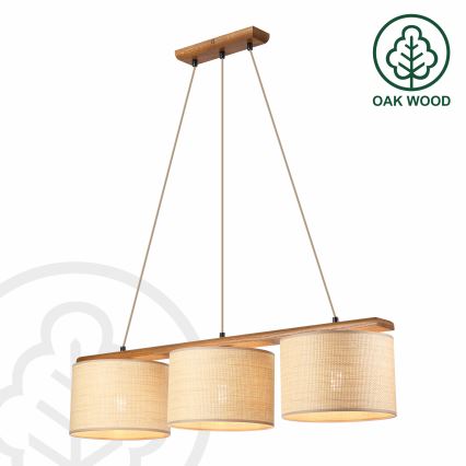 Κρεμαστό φωτιστικό με καλώδιο AIDA 3xE27/15W/230V Ø 25 εκ. δρυς/ραφία