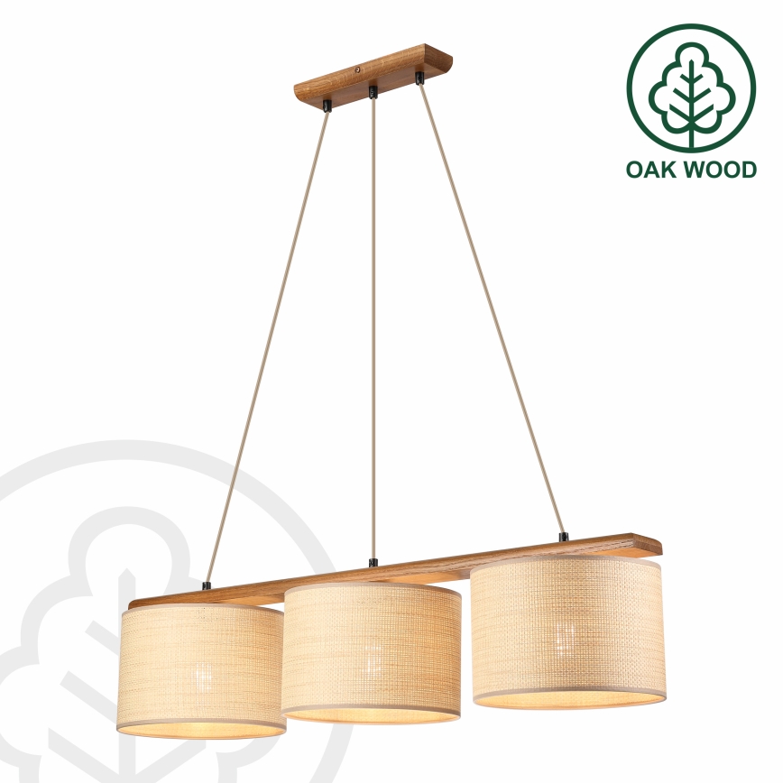 Κρεμαστό φωτιστικό με καλώδιο AIDA 3xE27/15W/230V Ø 25 εκ. δρυς/ραφία