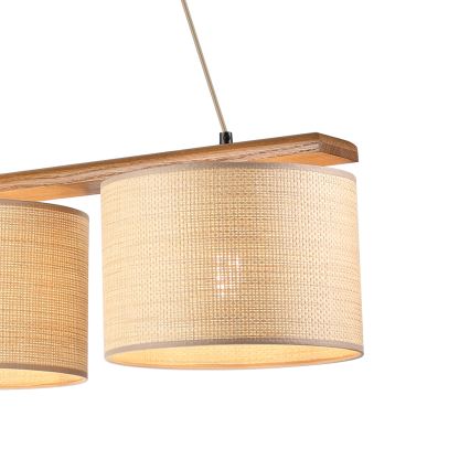 Κρεμαστό φωτιστικό με καλώδιο AIDA 3xE27/15W/230V Ø 25 εκ. δρυς/ραφία