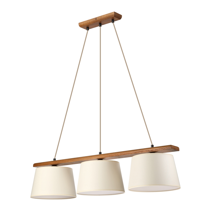 Κρεμαστό φωτιστικό με καλώδιο AIDA 3xE27/15W/230V, διάμετρος 25 cm, φινίρισμα δρυός/κρεμ