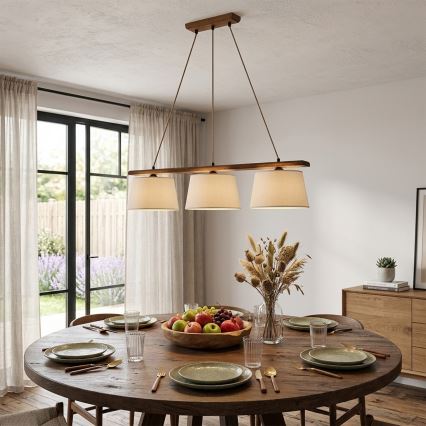Κρεμαστό φωτιστικό με καλώδιο AIDA 3xE27/15W/230V, διάμετρος 25 cm, φινίρισμα δρυός/κρεμ