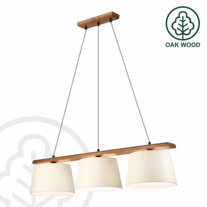 Κρεμαστό φωτιστικό με καλώδιο AIDA 3xE27/15W/230V, διάμετρος 25 cm, φινίρισμα δρυός/κρεμ