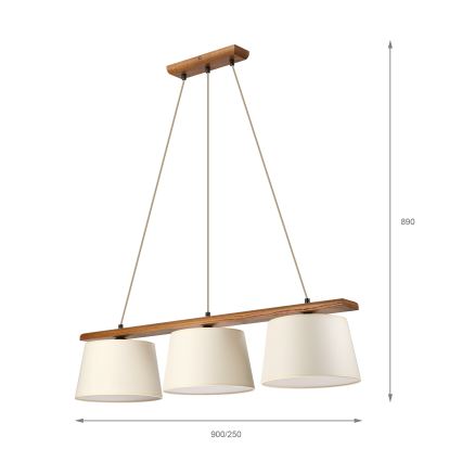 Κρεμαστό φωτιστικό με καλώδιο AIDA 3xE27/15W/230V, διάμετρος 25 cm, φινίρισμα δρυός/κρεμ