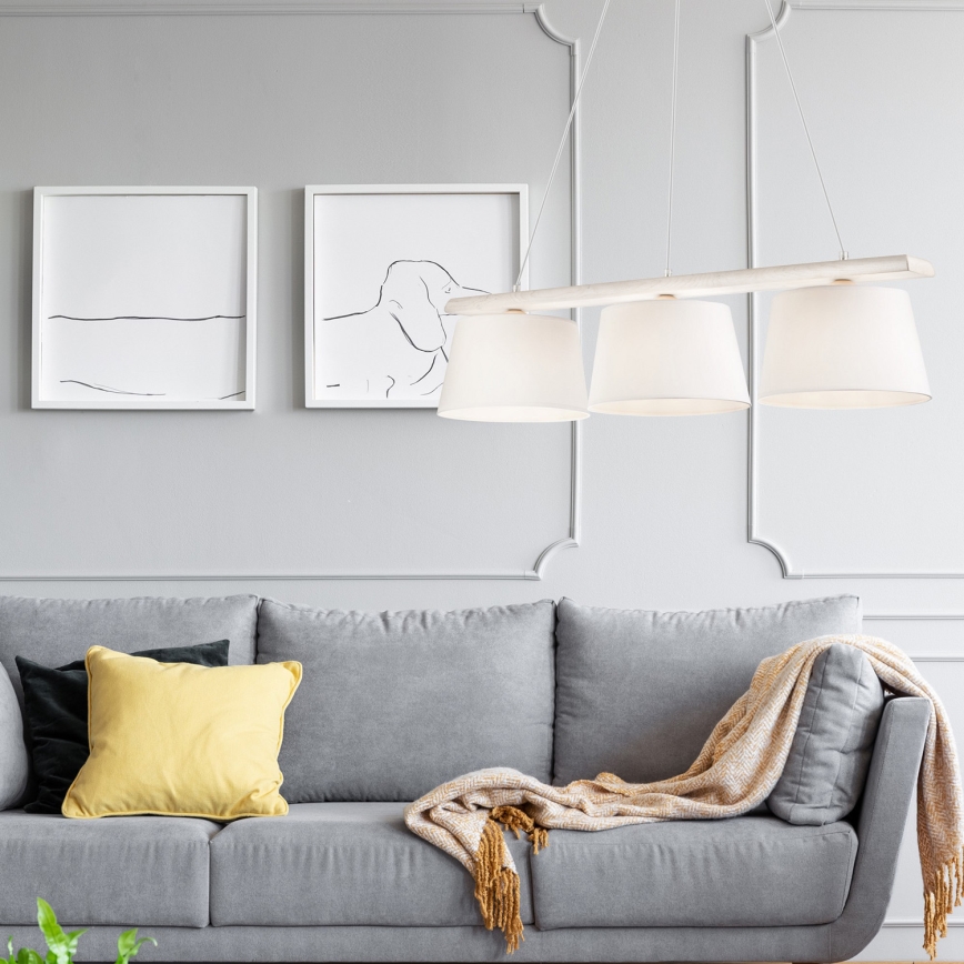 Κρεμαστό φωτιστικό με καλώδιο AIDA 3xE27/60W/230V, διάμ. 25 cm, δρυς/λευκό