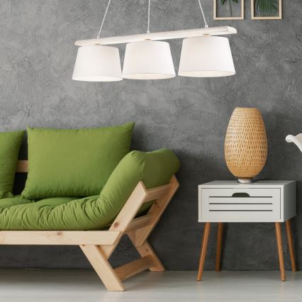 Κρεμαστό φωτιστικό με καλώδιο AIDA 3xE27/60W/230V, διάμ. 25 cm, δρυς/λευκό