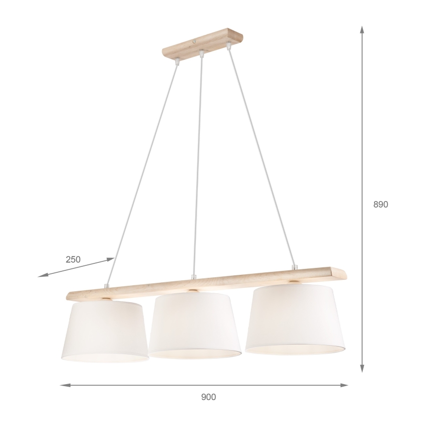 Κρεμαστό φωτιστικό με καλώδιο AIDA 3xE27/60W/230V, διάμ. 25 cm, δρυς/λευκό