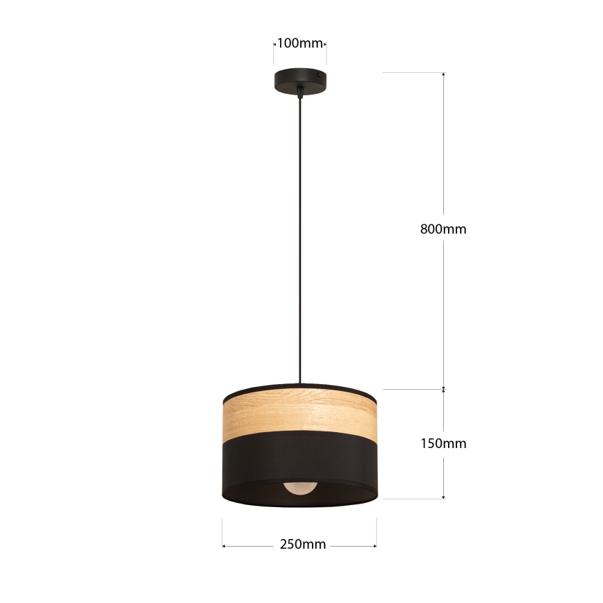 Κρεμαστό φωτιστικό με καλώδιο ALBA 1xE27/15W/230V Ø 25 εκ. μαύρο/καφέ