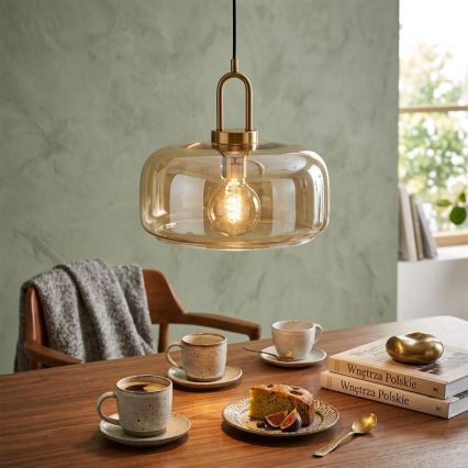 Κρεμαστό φωτιστικό με καλώδιο AMAYA 1xE27/15W/230V χρυσό/καπνιστό μπεζ