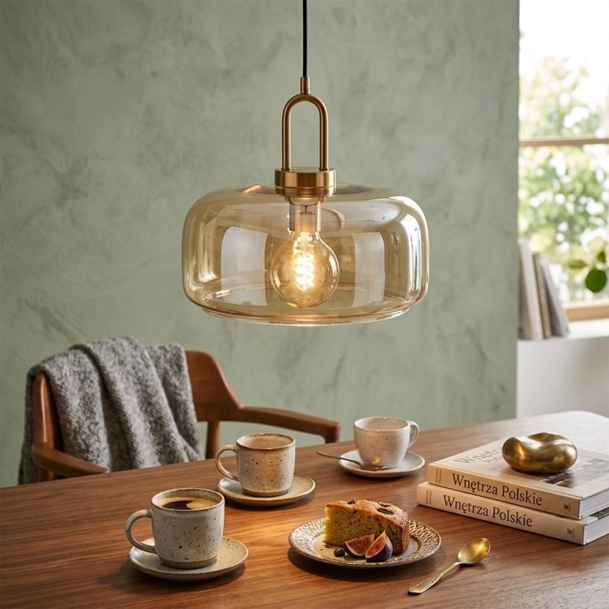 Κρεμαστό φωτιστικό με καλώδιο AMAYA 1xE27/15W/230V χρυσό/καπνιστό μπεζ