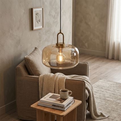 Κρεμαστό φωτιστικό με καλώδιο AMAYA 1xE27/15W/230V χρυσό/καπνιστό μπεζ