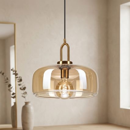 Κρεμαστό φωτιστικό με καλώδιο AMAYA 1xE27/15W/230V χρυσό/καπνιστό μπεζ