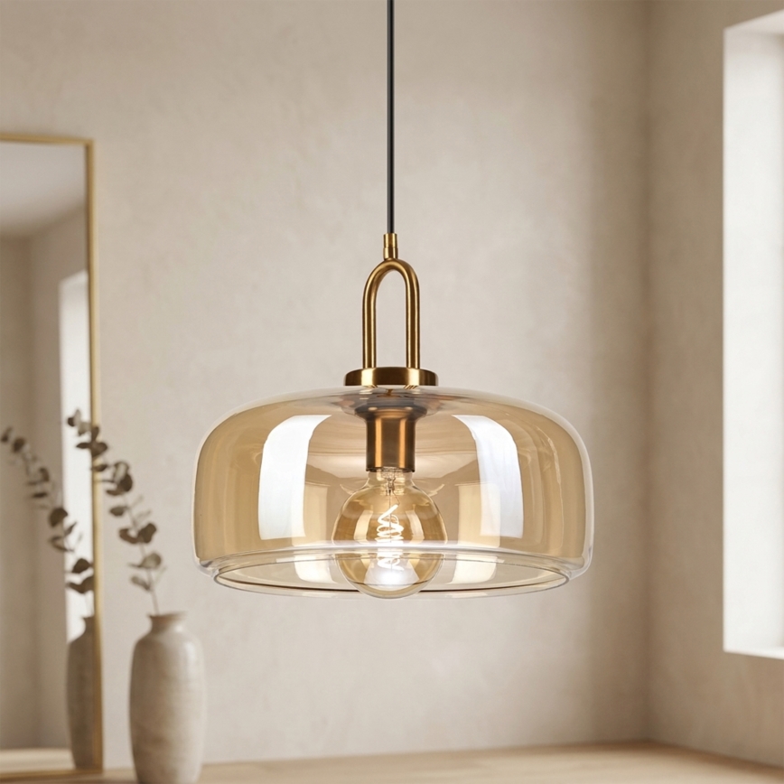 Κρεμαστό φωτιστικό με καλώδιο AMAYA 1xE27/15W/230V χρυσό/καπνιστό μπεζ
