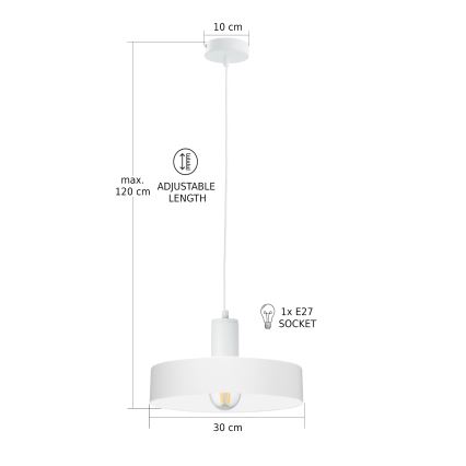Κρεμαστό φωτιστικό με καλώδιο ARCANE 1xE27/60W/230V λευκό