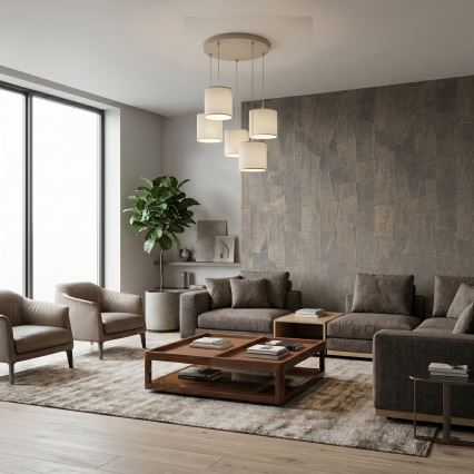 Κρεμαστό φωτιστικό με καλώδιο ARDEN 5xE27/15W/230V Ø 44 εκ. μπεζ