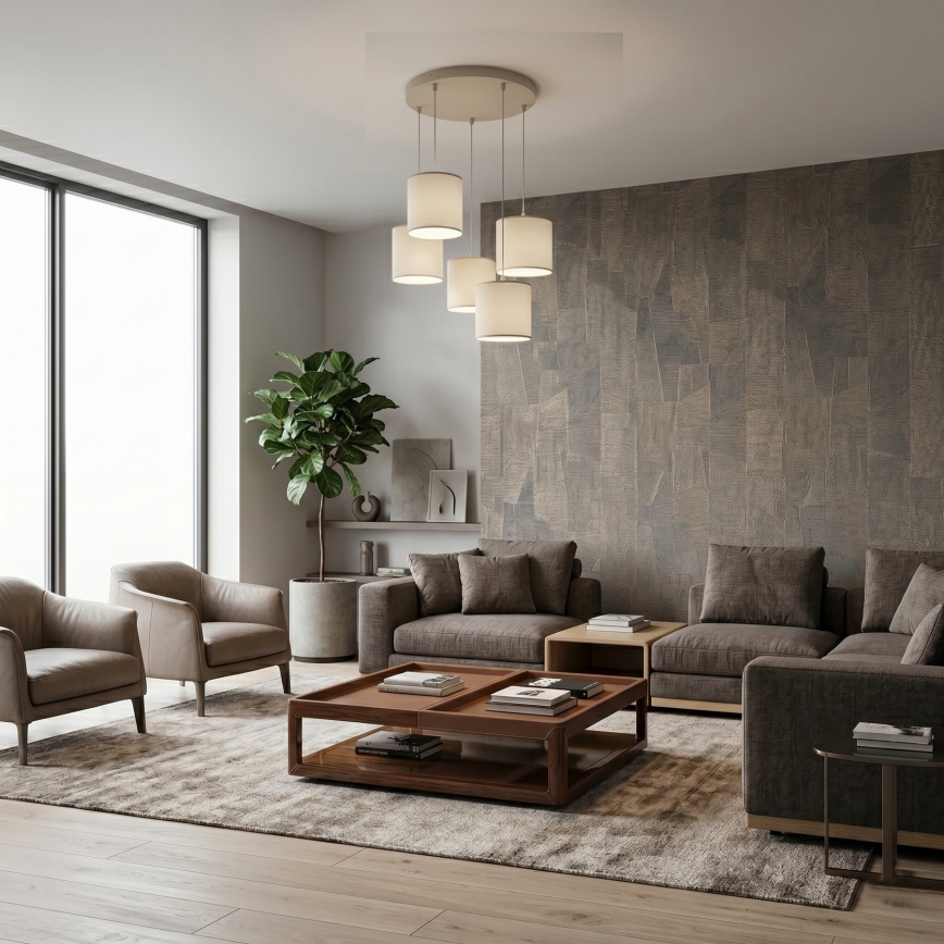 Κρεμαστό φωτιστικό με καλώδιο ARDEN 5xE27/15W/230V Ø 44 εκ. μπεζ