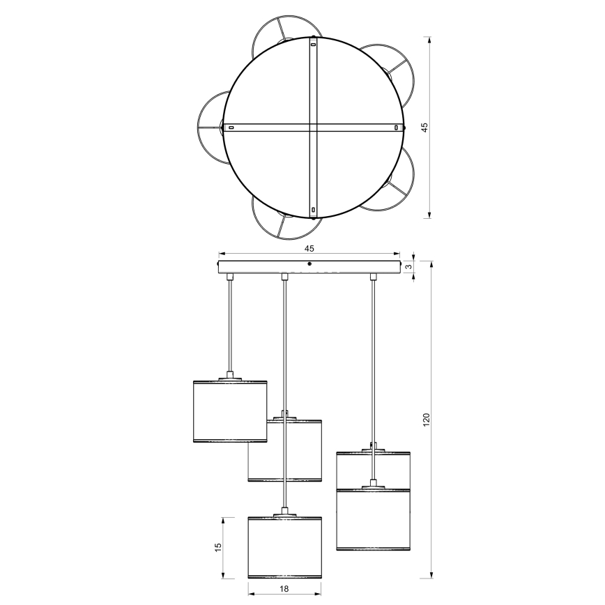 Κρεμαστό φωτιστικό με καλώδιο ARDEN 5xE27/15W/230V Ø 44 εκ. μπεζ