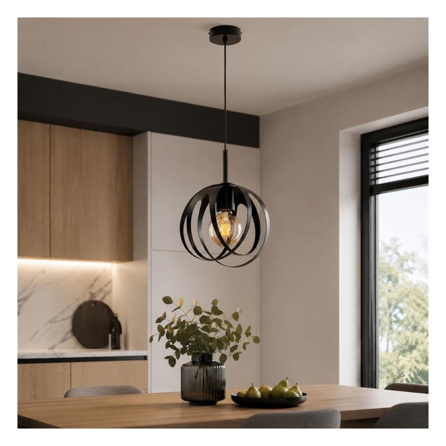 Κρεμαστό φωτιστικό με καλώδιο ASANI 1xE27/15W/230V, μαύρο