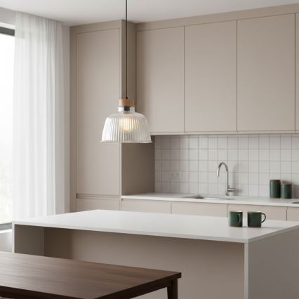 Κρεμαστό φωτιστικό με καλώδιο ASTA, 1xE27/60W/230V, Ø 28 cm, απόχρωση δρυός