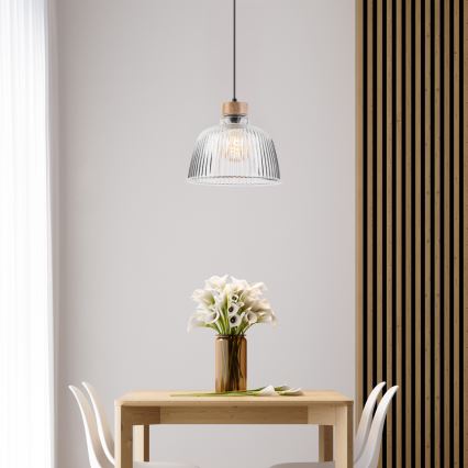 Κρεμαστό φωτιστικό με καλώδιο ASTA, 1xE27/60W/230V, Ø 28 cm, απόχρωση δρυός