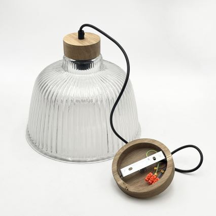 Κρεμαστό φωτιστικό με καλώδιο ASTA, 1xE27/60W/230V, Ø 28 cm, απόχρωση δρυός