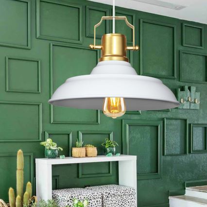 Κρεμαστό φωτιστικό με καλώδιο AYD 1xE27/40W/230V λευκό/χρυσό