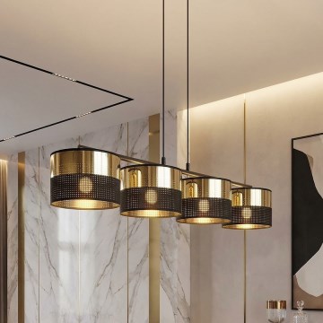 Κρεμαστό φωτιστικό με καλώδιο ανάρτησης LUX 4xE27/15W/230V, μαύρο/χρυσό