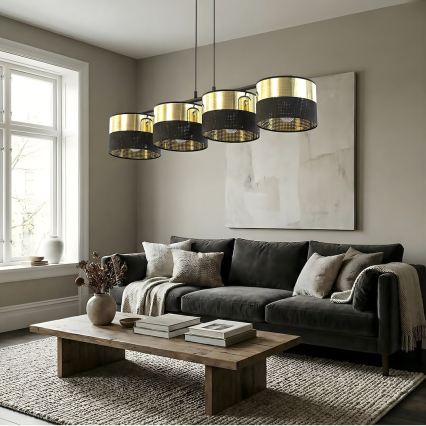 Κρεμαστό φωτιστικό με καλώδιο ανάρτησης LUX 4xE27/15W/230V, μαύρο/χρυσό