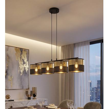 Κρεμαστό φωτιστικό με καλώδιο ανάρτησης LUX 4xE27/15W/230V, μαύρο/χρυσό