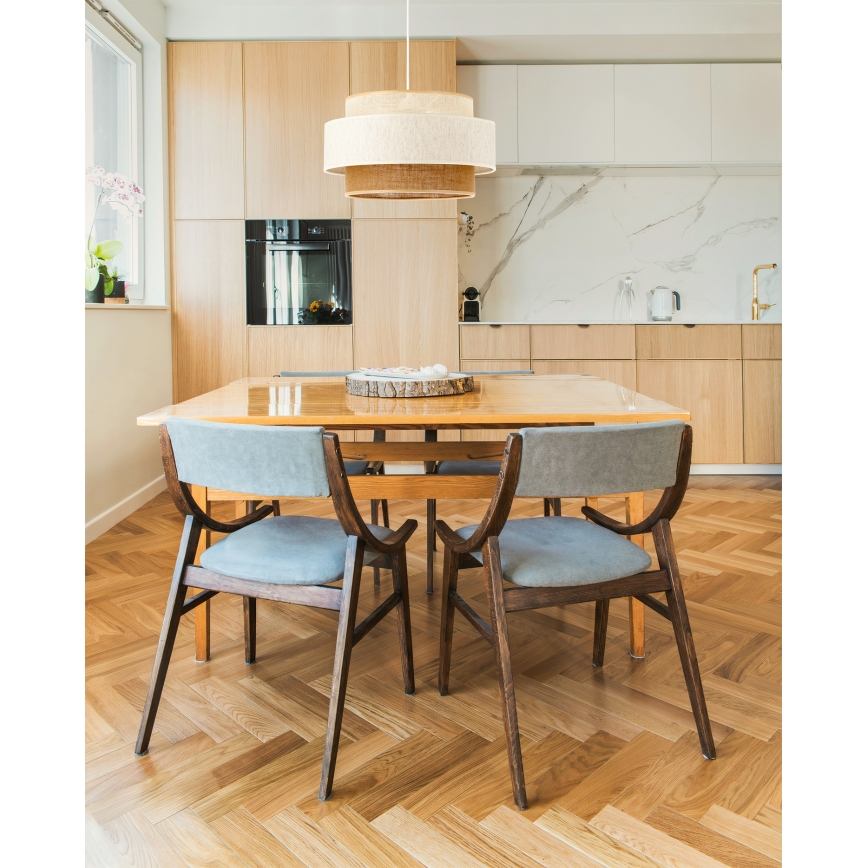 Κρεμαστό φωτιστικό με καλώδιο BOHO 1xE27/60W/230V Ø 40 cm λευκό/γιούτα