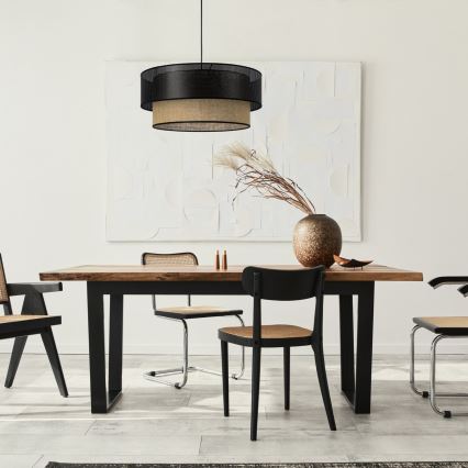 Κρεμαστό φωτιστικό με καλώδιο BORHO 1xE27/60W/230V Ø 40 cm μαύρο/γιούτα