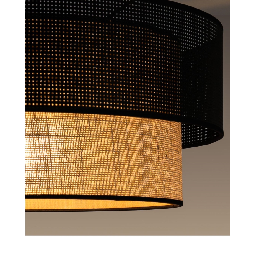 Κρεμαστό φωτιστικό με καλώδιο BORHO 1xE27/60W/230V Ø 40 cm μαύρο/γιούτα