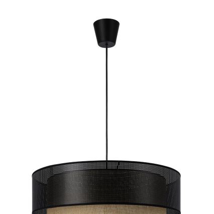 Κρεμαστό φωτιστικό με καλώδιο BORHO 1xE27/60W/230V Ø 40 cm μαύρο/γιούτα