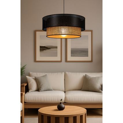 Κρεμαστό φωτιστικό με καλώδιο BORHO 1xE27/60W/230V Ø 50 cm μαύρο/γιούτα
